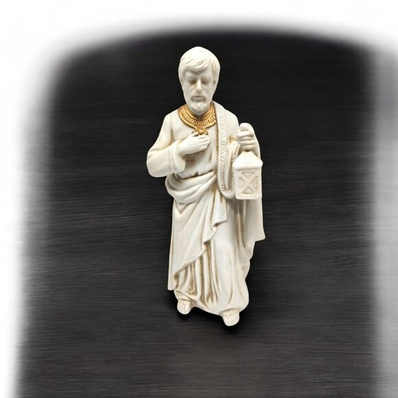 Nativity Joseph - White Bisque with Gold Trim - Christmas - Lantern - Picture 5 of 6